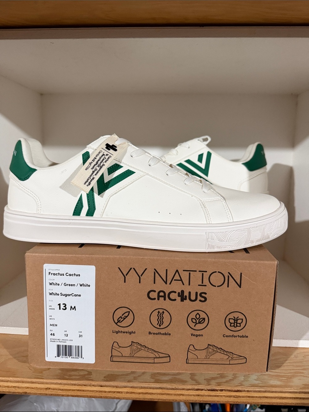 YY Nation Fractus Cactus Men's White & Green Low-Top Sneakers